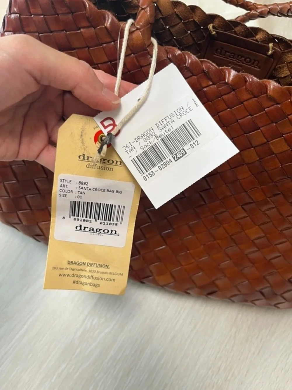 Dragon Diffusion Santa Croce Small Dark Brown Woven Leather Tote
